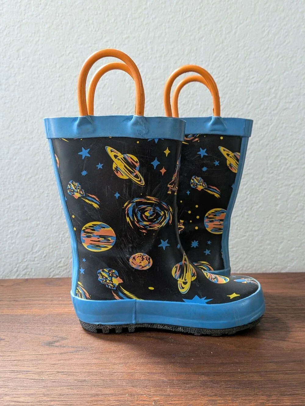 Cat & Jack Blue Galaxy Space Kids Toddlers Rain Boots Size 6